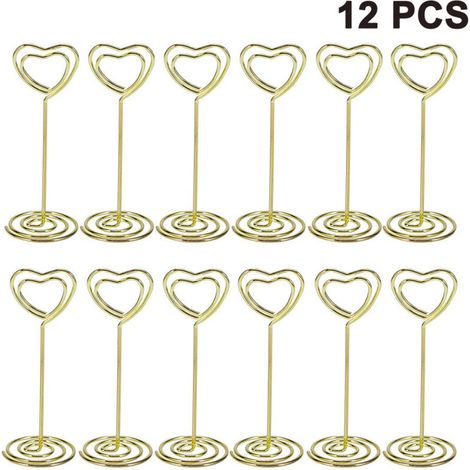 Lot de 12 porte-noms hauts avec pinces à photos en forme de cœur (1/4)