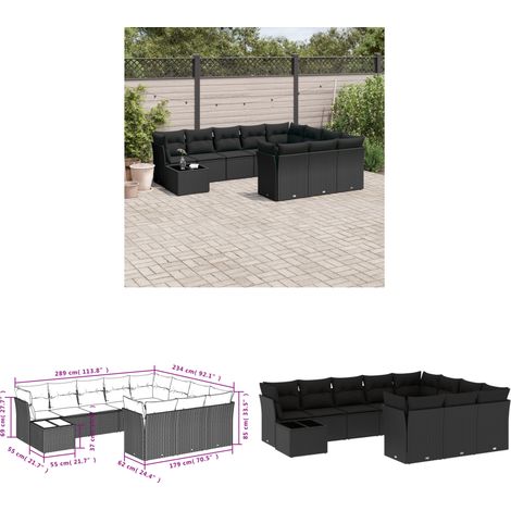 11-tlg. Garten-Sofagarnitur mit Kissen Schwarz Poly Rattan - Gartenmöbel - Rattan Möbel - Gartenset - Esstisch Set - Lounge Sofa - Home & Living (1/3)