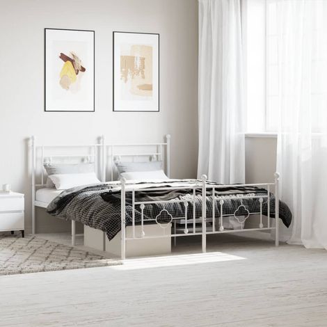 Cadre de lit métal sans matelas et pied de lit blanc 160x200 cm vidaXL (1/5)