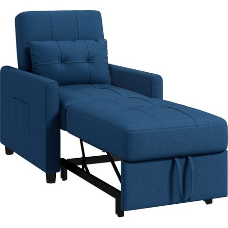 Linen-Look Single Chair Bed - Blue