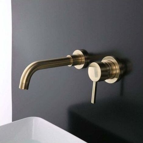 Robinet de Lavabo pour Salle de Bains en Laiton, Montage Mural, Or Brossé,TRIMEC (1/4)