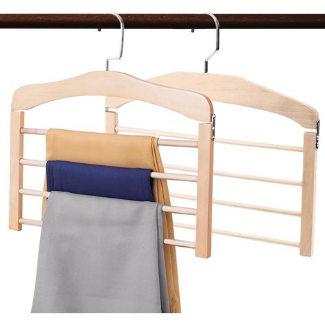2 Pièces Cintre Pantalon Bois, Structure 4 Niveaux Gain De Place, Crochet Pivotant 360°, Pour Armoire (1/5)