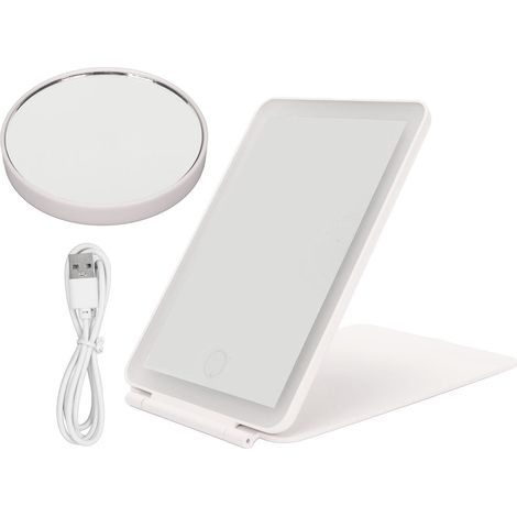Miroir LED pliable blanc rechargeable pour femmes, 3 modes lumineux, miroir de voyage portable (1/5)