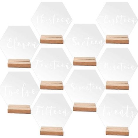 Panneau numéro de table hexagonal en acrylique avec support, ensemble pour décoration de mariage d'anniversaire (1/5)