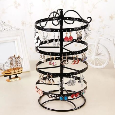 Porte-boucles d'oreilles - Support rotatif en fer forgé - Blanc - 127 paires - Présentoir élégant (1/4)