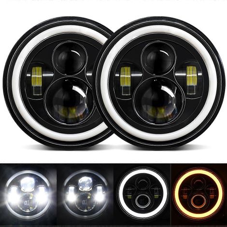 Phare LED rond de 7 pouces (1 pièce) pour voiture et moto avec feux de croisement/feux de route/feux de jour/clignotants.