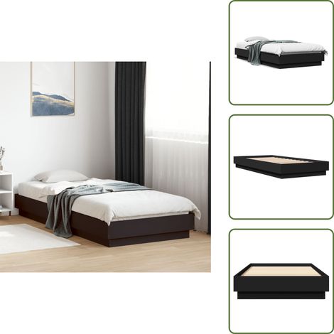 The Living Store Cadre de lit sans matelas noir 100x200 cm bois d'ingénierie - Cadre De Lit - Lit Double - Lit Simple - Bois D'ingénierie - Lattes Robustes (1/5)