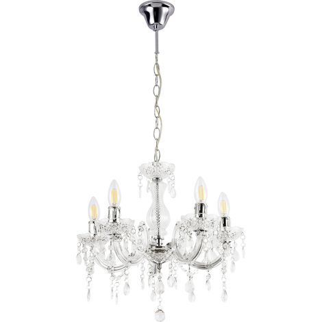 Elegante lámpara colgante lámpara colgante de metal y plástico 5 x E14 diámetro Ø: aprox. 35cm blanco 030002813