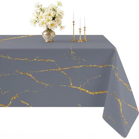 Tischdecke Anthrazit Marmor Gold 140x100 cm Abwaschbar Rechteckig Leinenoptik