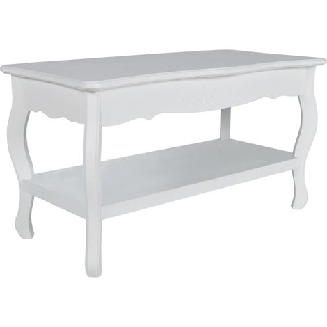 Mesa de centro de salón de diseño moderno 87,5 x 42 x 44 cm 2 estantes MDF blanco DEC037031