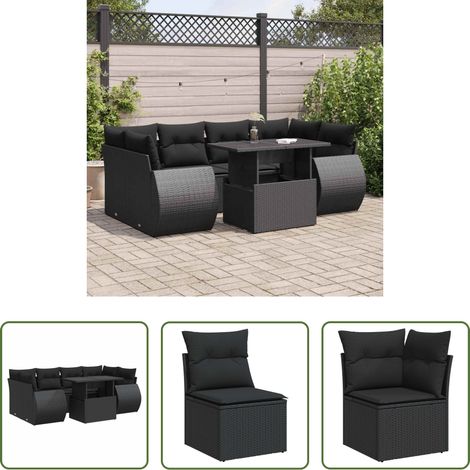 vidaXL Canapé en résine - Salon de jardin 7 pcs avec coussins noir résine tressée (1/5)