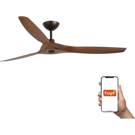 Faro Morea Grand ventilateur de plafond à 3 pales, marron foncé, noyer, système intelligent Tuya (1/3)