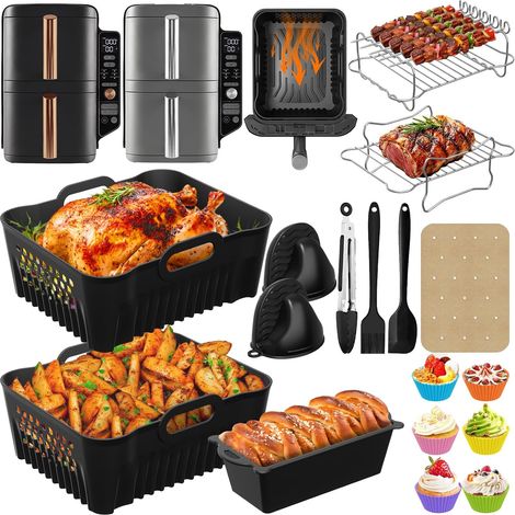 Accessoires pour friteuse à air Ninja Double Stack XL 9,5 L SL400EU/SL400EUCP,et ensemble de deux cuves intérieures en silicone pour friteuse à air Ninja Foodi MAX Dual Zone SL400EU/COSORI 8,5L (1/5)