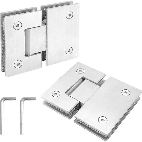 Charnières de porte de douche en verre sans cadre, lot de 2, angle de 180 degrés, finition nickel brossé, robustes. (1/5)