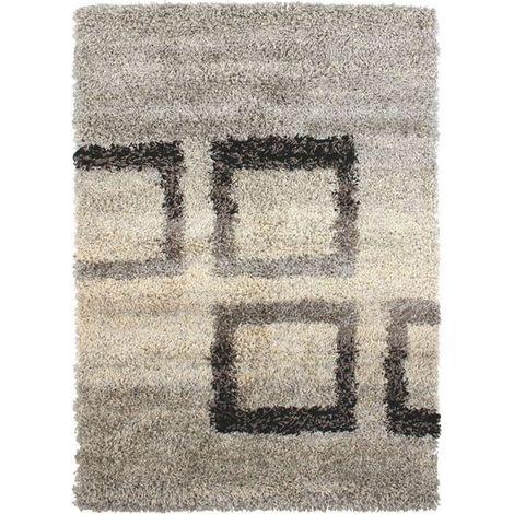 MAURANNE - Tapis à poils longs motifs carrés gris 120x170 (1/4)