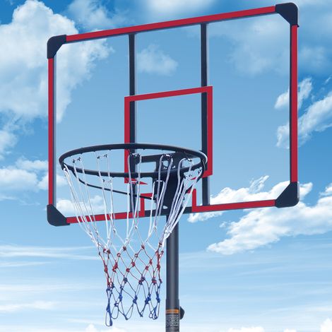 Canestro da basket regolabile 84x62.5x18 cm, con ruote, struttura resistente, nylon PC acciaio, nero rosso (1/5)