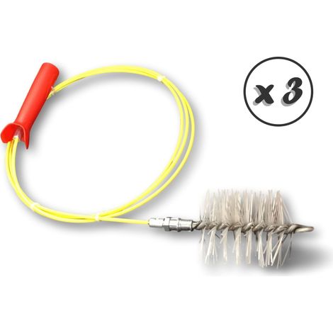 Kibros – Kit de ramonage pour poêle à granulés – Lot de 3 – Brosse hérisson synthétique diamètre 80 mm – Flexible 3 m pour conduits
