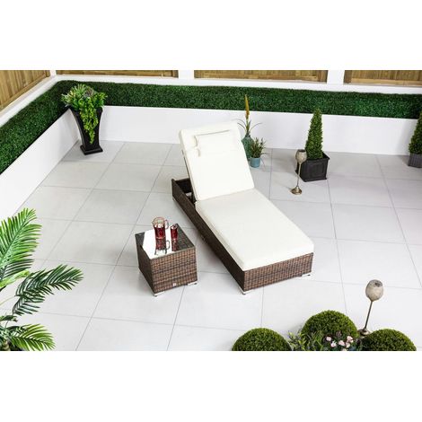 GIARDINO Rattan Sun Lounger & Table Set - Rattan Sunbed Garden Patio Furniture (1/5)