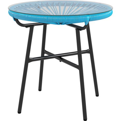 Runder Gartentisch, Kunstharz, Rattan, Metall, Tischplatte aus gehärtetem Glas, Ø 50 x 50 cm (Höhe)