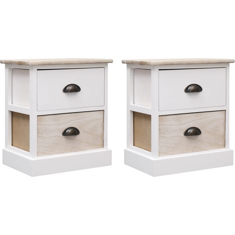 2 pcs Tables de chevet Blanc et naturel 38x28x45 cm Paulownia vidaXL (1/5)
