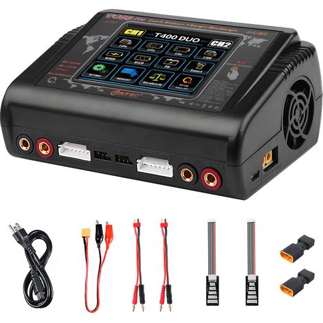 HTRC T400 Dual-Way Lithium-Ionen-Ladegerät mit Touchscreen, AC 200W / DC 400W, 12A, für Lipo/Li-Ion/LiFe/NiCd/NiMH/LiHV/PB Smart RC Car Akkus