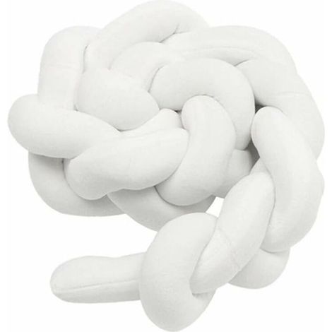 RHG Lit Serpent tressé, Lit Pare Chocs, 3 Brins Tresses Torsadées, Longues Bandes Tissées, Oreillers Boule Noués, Coussin Tressé Décoratif Protection De La Têt, Blanc, 3m