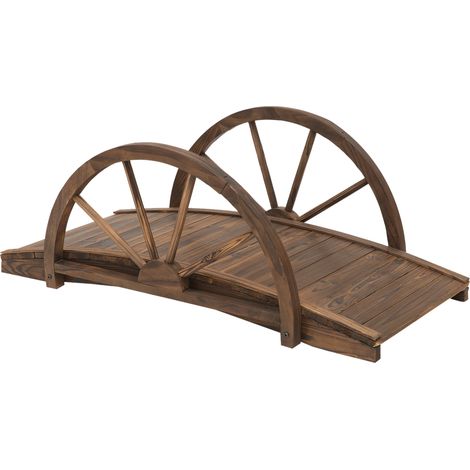 Pont en bois pour jardin avec garde-corps semi-circulaire, capacité de charge max 150 kg, dimensions 100 x 50 x 37 cm, couleur marron (1/5)
