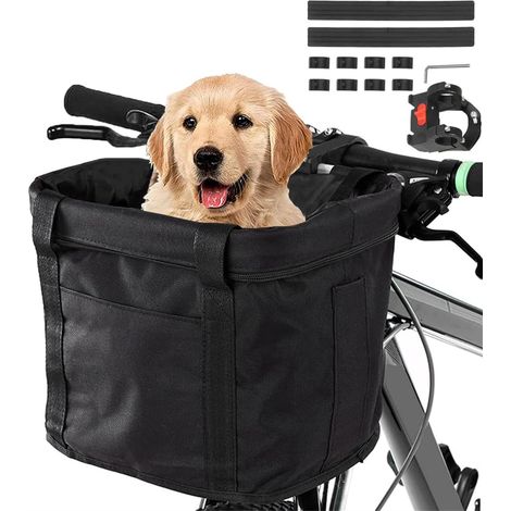 Faltbarer Fahrradkorb, wasserdicht, abnehmbarer Lenkerkorb, Rahmen aus Aluminiumlegierung, für Hunde, Katzen, kleine Haustiere, zum Tragen beim Picknick, Einkaufen (schwarz) [Energieklasse A]