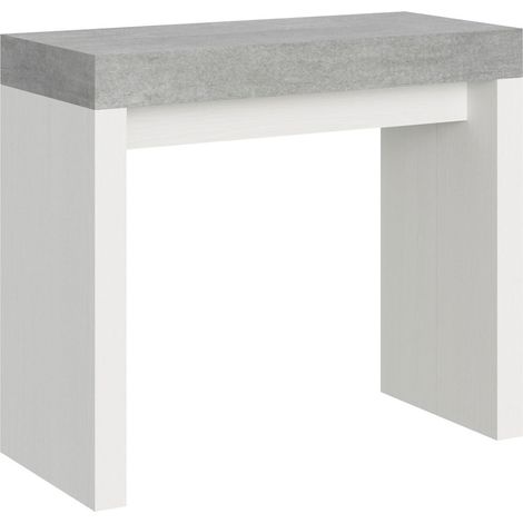 Console extensible gris ciment et blanc 40 à 196cm Ribo-Pied et support sur roulettes (1/5)