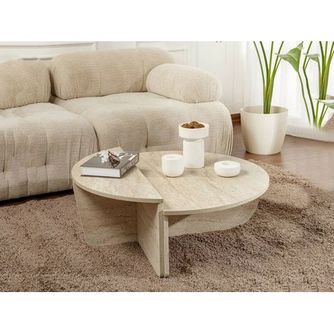 Dmora - Mesa de café Feyre, Mesa de centro baja, Revistero para sofá, Estante de la sala de estar, 90x60 h35 cm, Beige y Mármol (1/5)