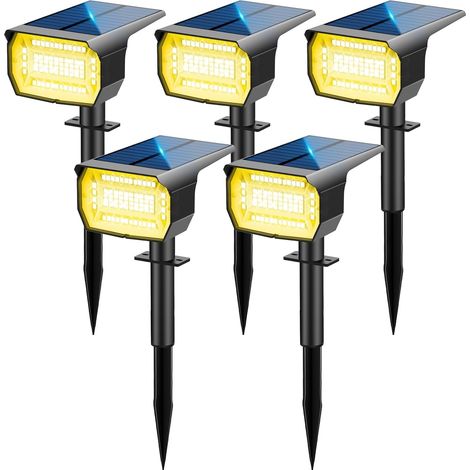 Spot Solaire Exterieur [5 Pack/72LED], 3 Modes IP67 Étanche Lampes Solaires Exterieures Jardin, 3000K Fonction 2 en 1 Spot Exterieur Pour Cour, Clôture, Chemin, Allée, Porche, Jardin, etc. (1/5)