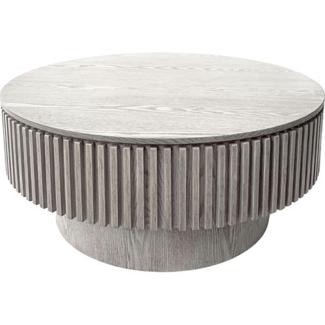 Table basse ronde avec rangement intégré, forme champignon striée, blanc rétro, structure en MDF et placage bois, pour salon, chambre ou bureau - CHICFURN (1/5)