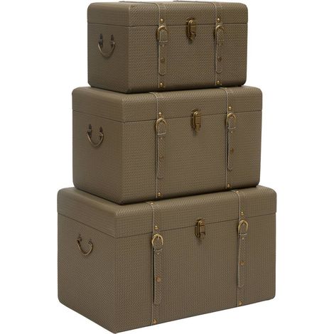 Lote de 3 baúles rectangulares Bonie de color verde caqui - Atmosphera créateur d'intérieur (1/5)