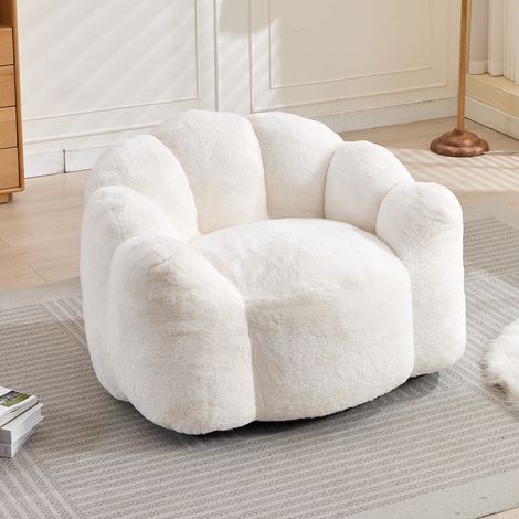 Fauteuil en forme de lotus, canapé 1 place, chauffeuse adulte en tissu peluche, sans montage, pour salon, chambre ou coin détente - Blanc (1/5)