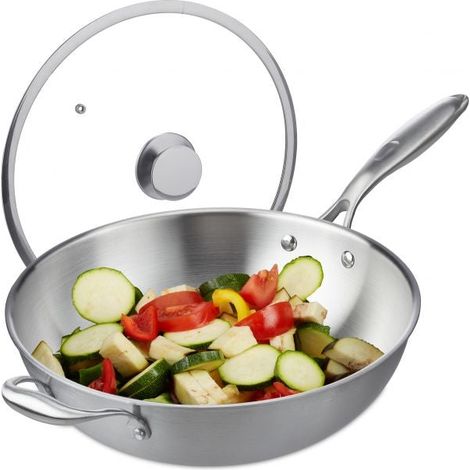 Wok en acier inoxydable avec couvercle en verre (1/5)