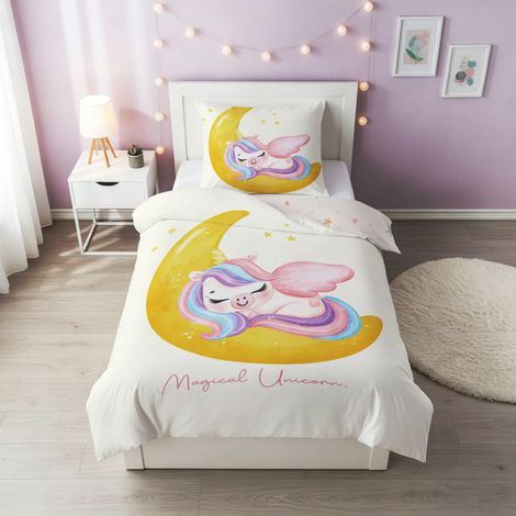 Parure de lit pour enfant 135 x 200 cm - En microfibre douce - Motif licorne - Avec fermeture éclair - Housse de couette et 1 taie d'oreiller de 80 x 80 cm - Cadeau pour fille (1/5)