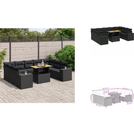 10-tlg. Garten-Sofagarnitur mit Kissen Schwarz Poly Rattan - Gartenmöbel Set - PE-Rattan Möbel - Outdoor Lounge - Gartenlounge - Terrassenmöbel (1/3)