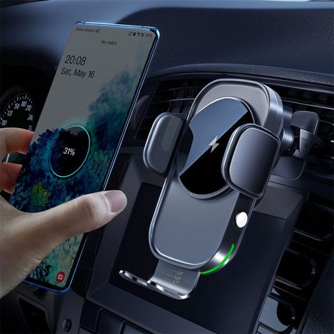 Support Téléphone Sans Fil Pour Voiture - Chargeur Sans Fil 15 W - Compatible Apple Et Android - Induction Rapide 0 15 S - Affichage Dashboard LED - 1 Pièce