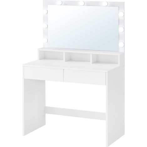 Coiffeuse, avec Miroir LED, avec Rangement, 2 Tiroirs et 3 Compartiments, Blanc (1/5)