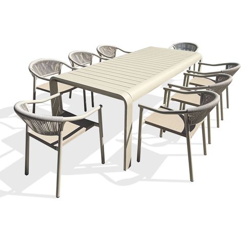HANOI - Set da pranzo da giardino per 8 persone in alluminio beige - DCB GARDEN