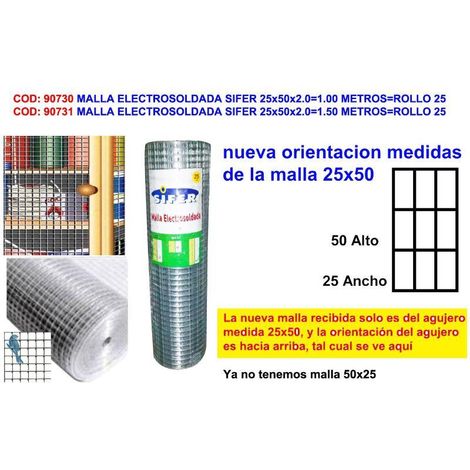 FPLUS malla electrosoldada sifer 25x50x2.0 1.50 metros rollo 25