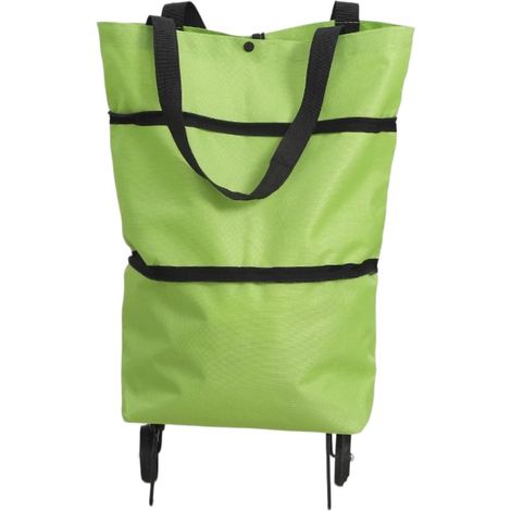 Sac de courses à roulettes pliable 2 en 1 - Portable - Petit pendentif - Réutilisable pour la maison et le supermarché - Sac de voyage (vert) (1/5)