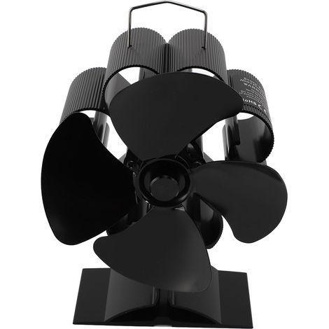 Ventilateur de poêle à bois à 4 pales en alliage d'aluminium anodisé, silencieux et efficace, alimenté par la chaleur, avec thermomètre magnétique (1/5)
