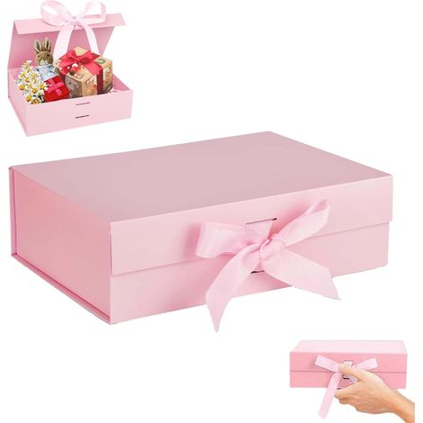 Coffret cadeau avec couvercle, 23 x 17 x 7 cm. Coffret cadeau avec nœud, coffret cadeau magnétique pliable, emballage cadeau réutilisable, coffret cadeau magnétique rectangulaire, idéal pour un mariag (1/5)