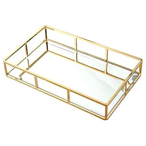 Tray Mirror, Gold Dresser Ornate Tray Metal Decorative Tray Jewelry Perfume Organizer Makeup Tray for Vanity, Dresser, Bathroom, Bedroom (1/5)