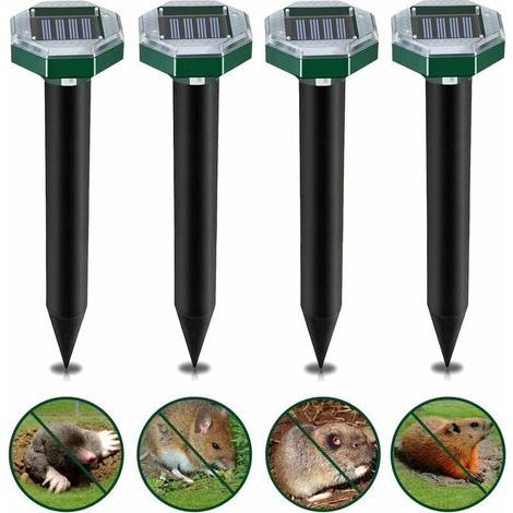 Solarbetriebenes Ultraschall-Nagetierabwehrgerät, 4er-Pack, gegen Nagetiere, solarbetriebene Vibrations- und Ultraschall-Nagetierabwehr, IP65 wasserdicht, solarbetriebenes Abwehrgerät (1/5)