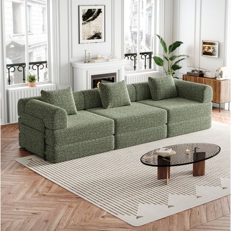 Sofá cama modular de chenilla verde 183,8x91,4x69,8 cm para salón FloraGrace (1/5)