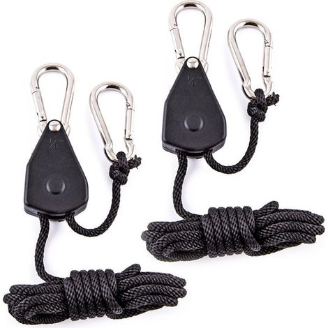 Tendicorda regolabile a cricchetto in 2 pezzi, corda di ancoraggio per tenda con gancio per vele parasole e campeggio, moschettone robusto, nero (1/5)