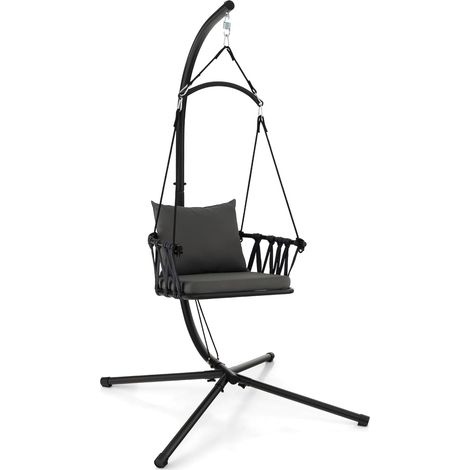 GOPLUS Fauteuil Suspendu avec Support, Chaise Balançoire de Patio avec Coussins de Siège & de Dossier Confortables, Chaise Hamac Intérieure & Extérieure pour Patio, Cour, Jardin, Capacité150KG (1/5)