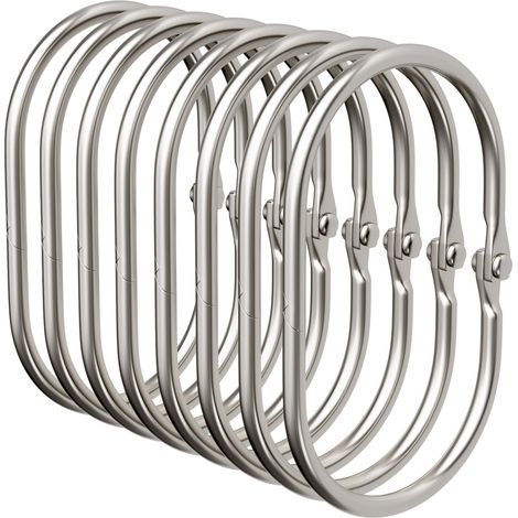 12 - Anneau de rideau - Crochet de douche - Design fermé antichute - Métal inoxydable pour salle de bain - Argenté - 3,6cm